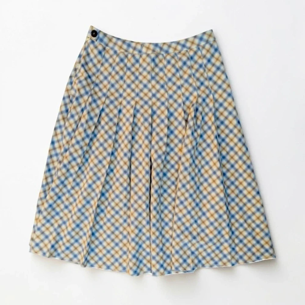 Molly Green Plaid Pleated A-Line Midi Skirt Sz L